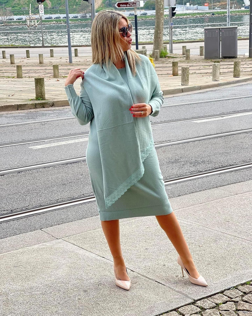 Vestido malha e cachecol m a xxl